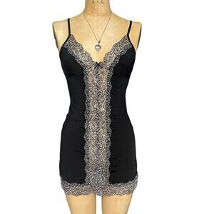 Victoria's Secret Leopard Print Lace Center Chemise Mini Slip Dress 2012 S Black